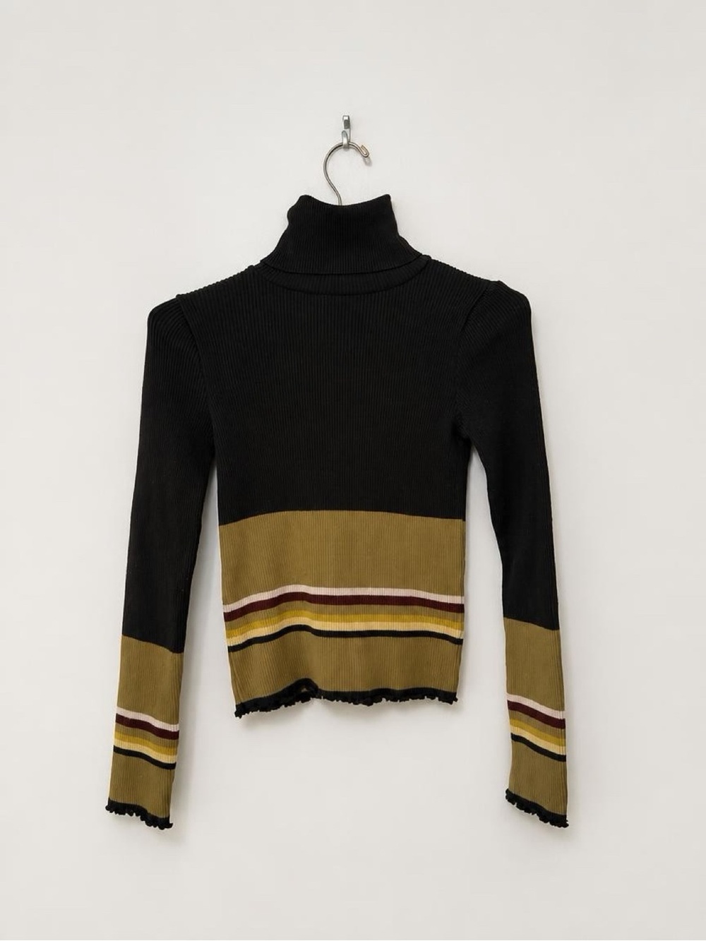 Zara Black & Olive Striped Turtleneck Sweater